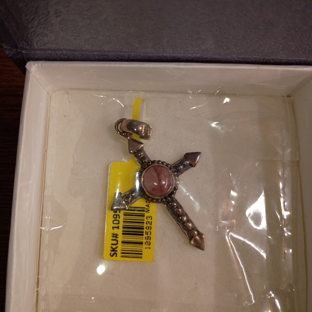 Pink Stone and Silver Cross Pendant - Picture 2 of 4